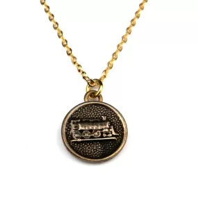 STEAM TRAIN Antique Button Necklace - Bronze