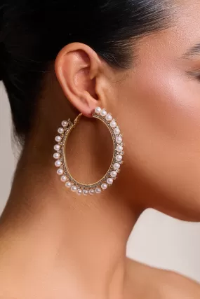 Tegan | Gold Pearl Hoop Earrings