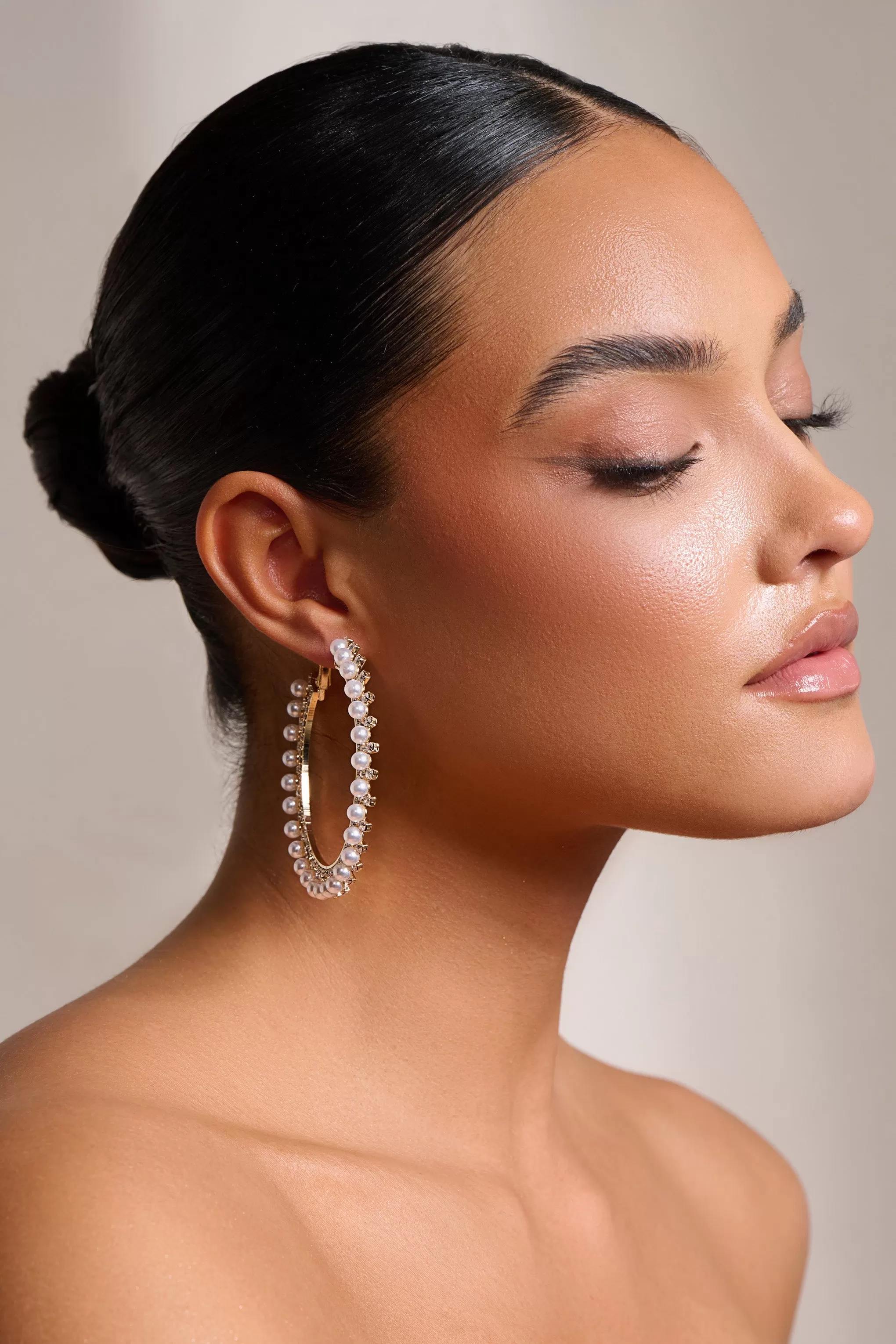 Tegan | Gold Pearl Hoop Earrings