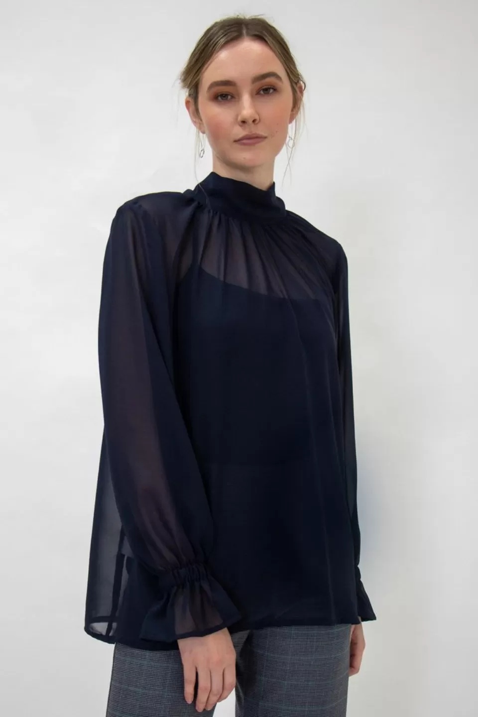 Tilly Recycled Share Bow Navy Blouse