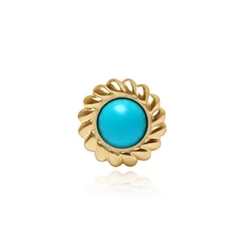 Turquoise Flat Back Stud in Braided Bezel Set Solid 14k Gold