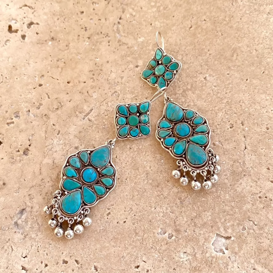 Turquoise Mosaic Nepalese Earrings - Mojeca