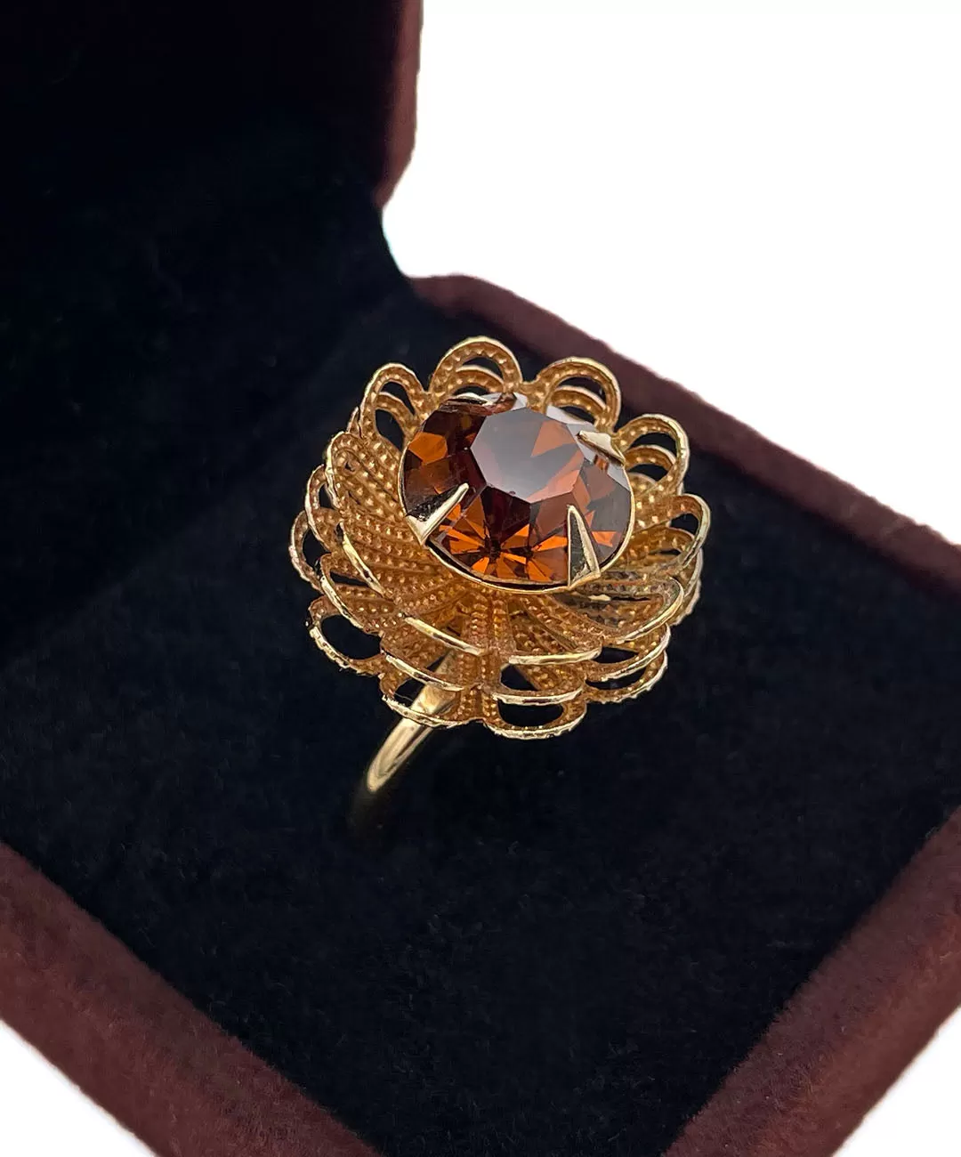 【USA輸入】ヴィンテージ SARAH COV. アンバー フラワー リング/Vintage SARAH COV. Amber Flower Ring