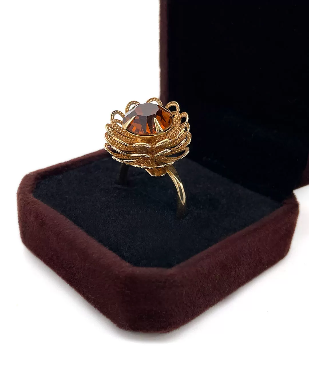 【USA輸入】ヴィンテージ SARAH COV. アンバー フラワー リング/Vintage SARAH COV. Amber Flower Ring