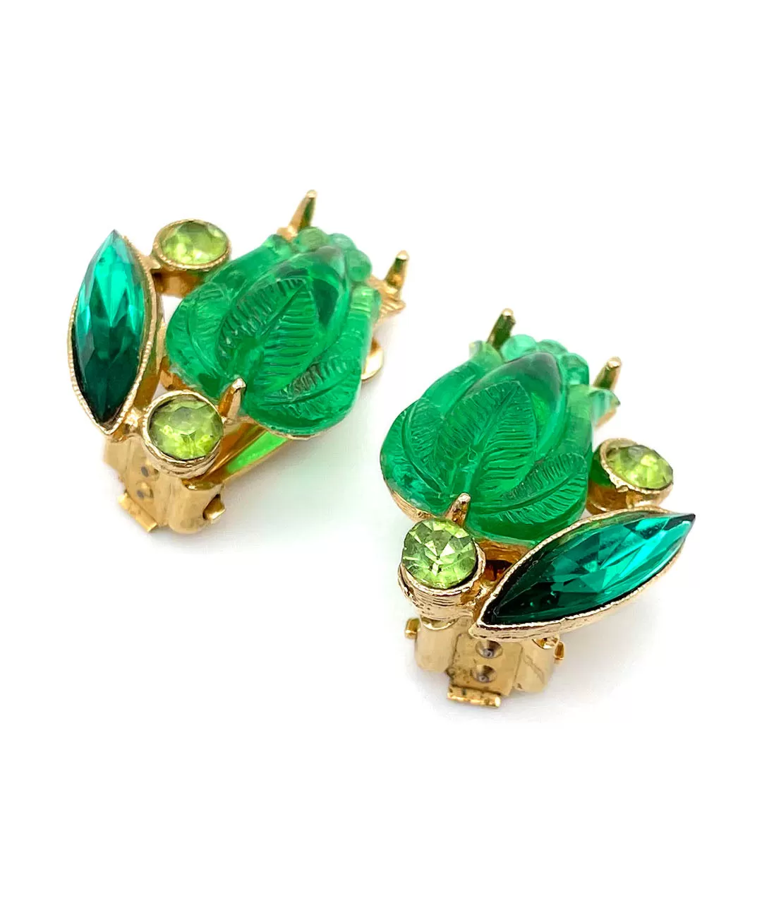 【USA輸入】ヴィンテージ グリーン フラワー イヤリング/Vintage Green Flower Clip On Earrings