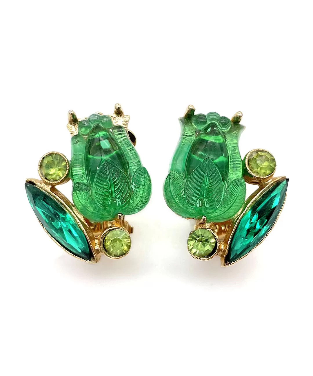 【USA輸入】ヴィンテージ グリーン フラワー イヤリング/Vintage Green Flower Clip On Earrings