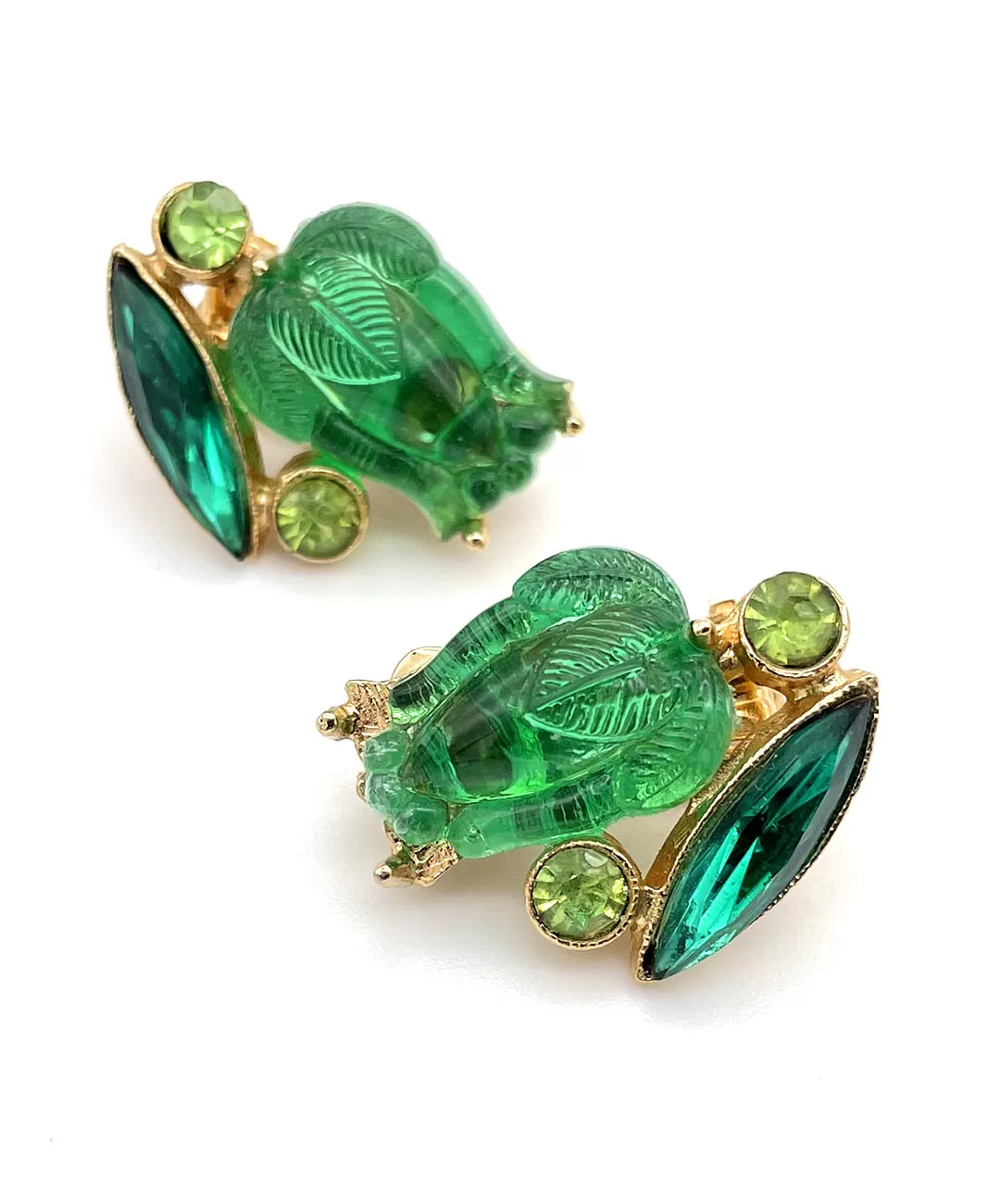 【USA輸入】ヴィンテージ グリーン フラワー イヤリング/Vintage Green Flower Clip On Earrings