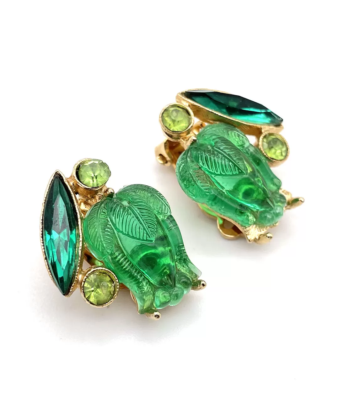 【USA輸入】ヴィンテージ グリーン フラワー イヤリング/Vintage Green Flower Clip On Earrings