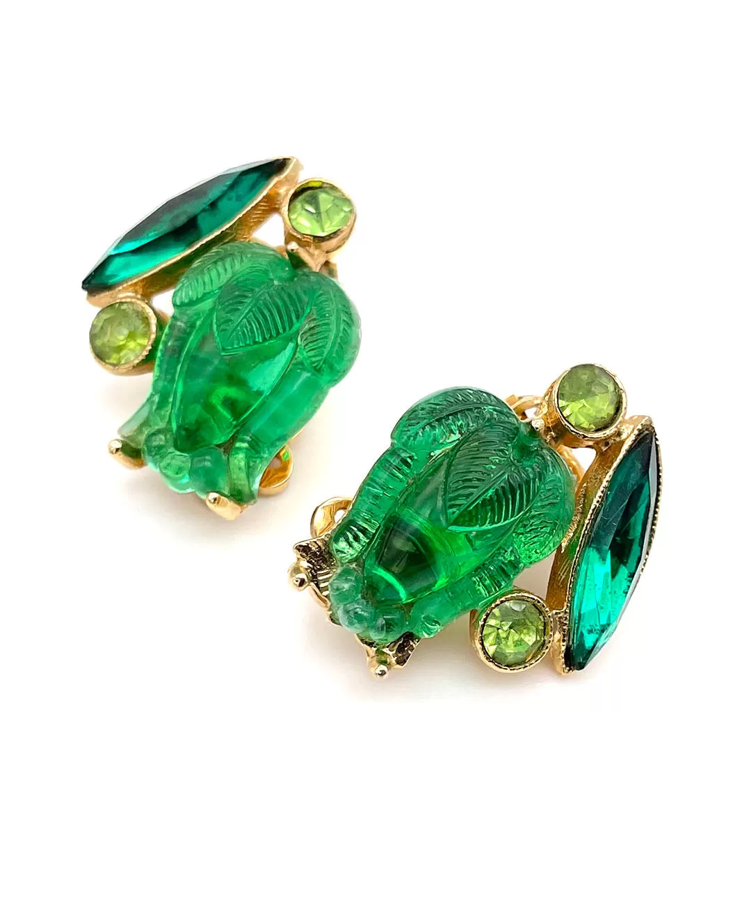 【USA輸入】ヴィンテージ グリーン フラワー イヤリング/Vintage Green Flower Clip On Earrings