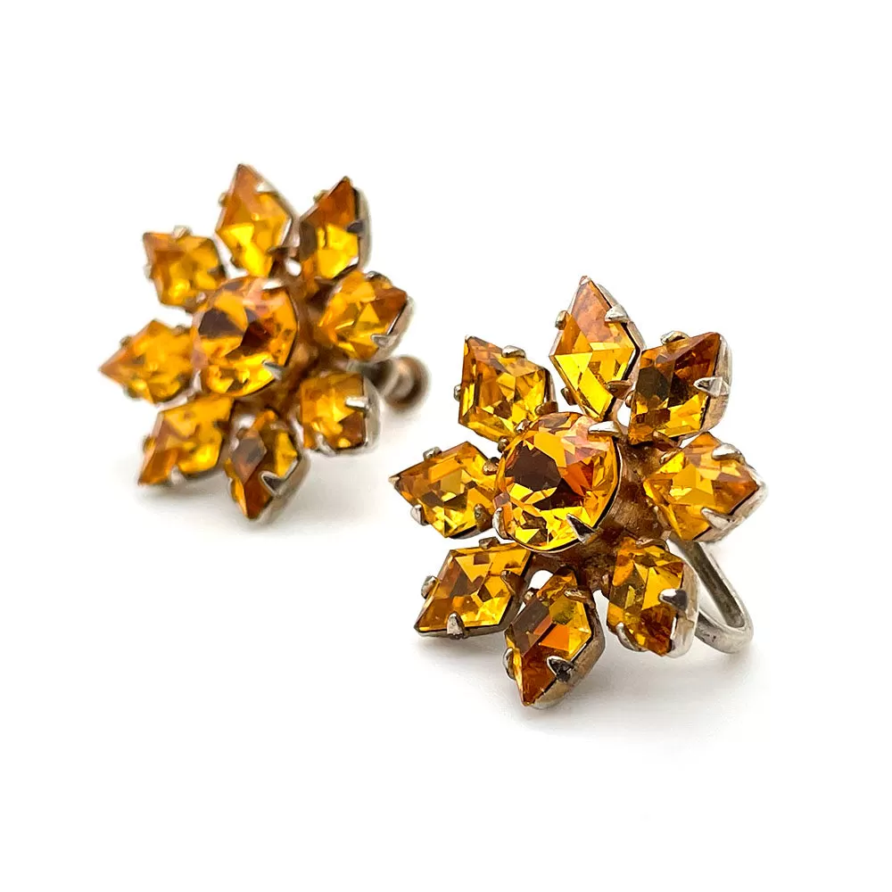 【USA輸入】ヴィンテージ トパーズ ビジュー フラワー イヤリング/Vintage Topaz Bijou Flower Screw Earrings