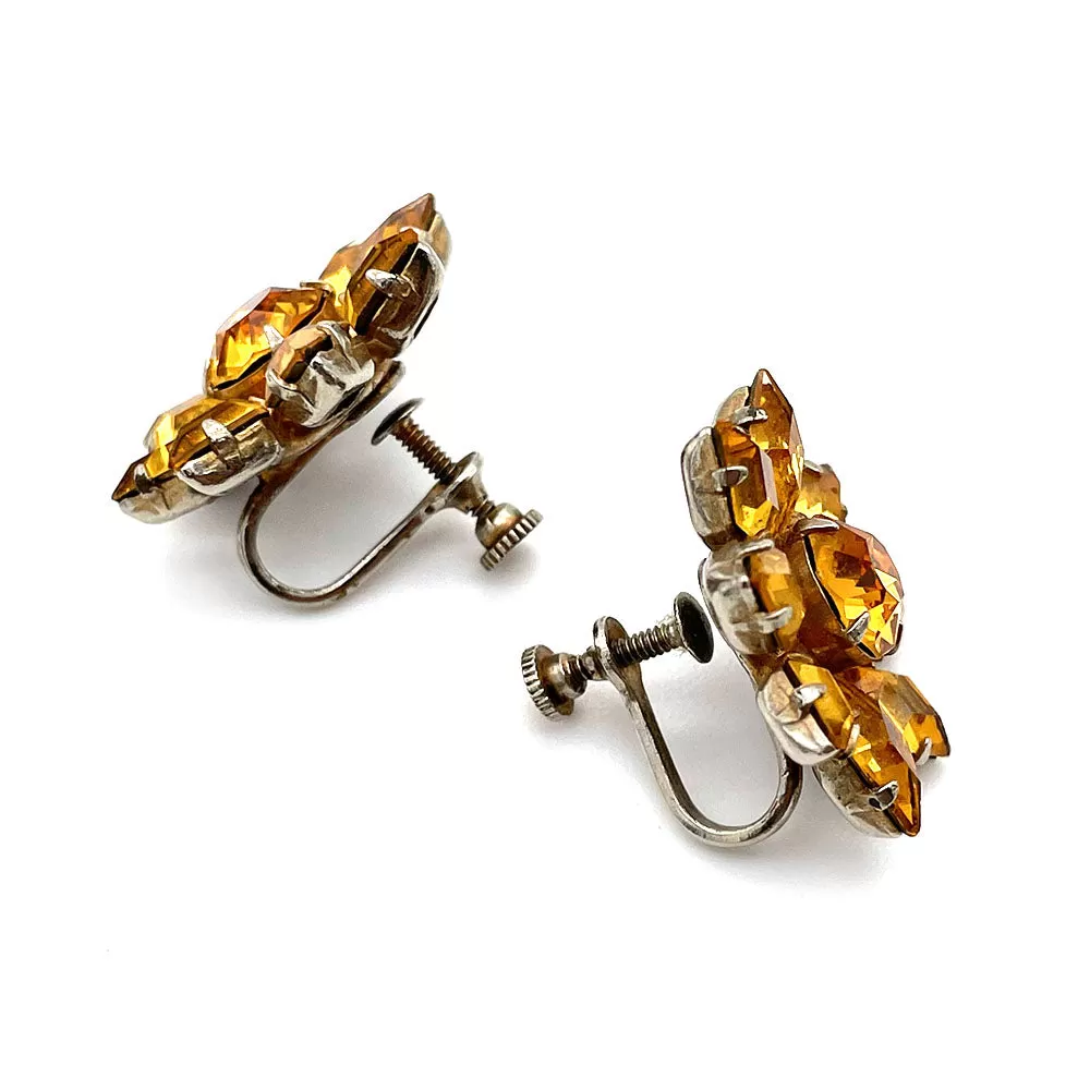 【USA輸入】ヴィンテージ トパーズ ビジュー フラワー イヤリング/Vintage Topaz Bijou Flower Screw Earrings