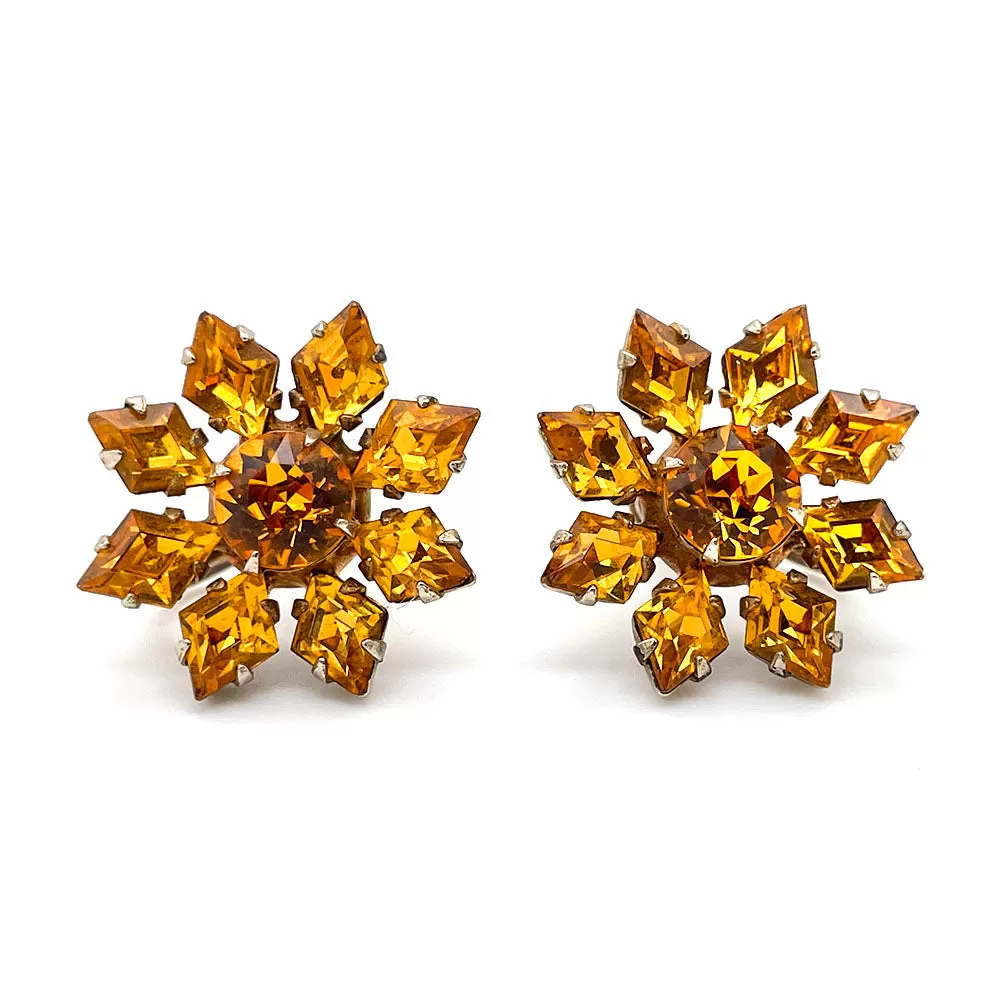 【USA輸入】ヴィンテージ トパーズ ビジュー フラワー イヤリング/Vintage Topaz Bijou Flower Screw Earrings