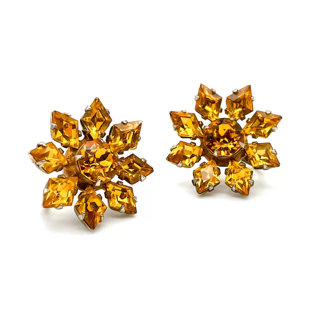 【USA輸入】ヴィンテージ トパーズ ビジュー フラワー イヤリング/Vintage Topaz Bijou Flower Screw Earrings