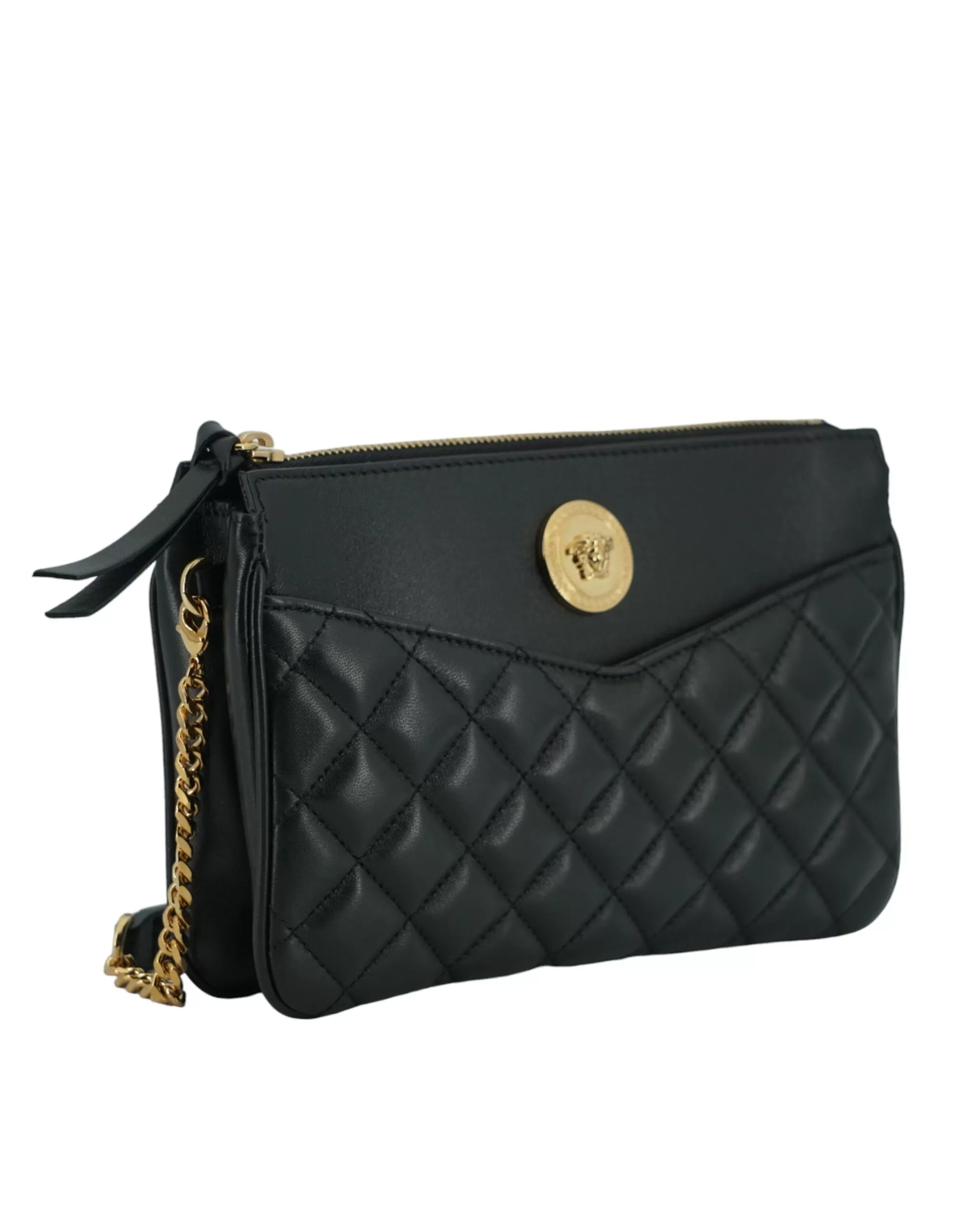 Versace Lamb Leather Pouch Crossbody Bag with Medusa Head Logo 'Black'