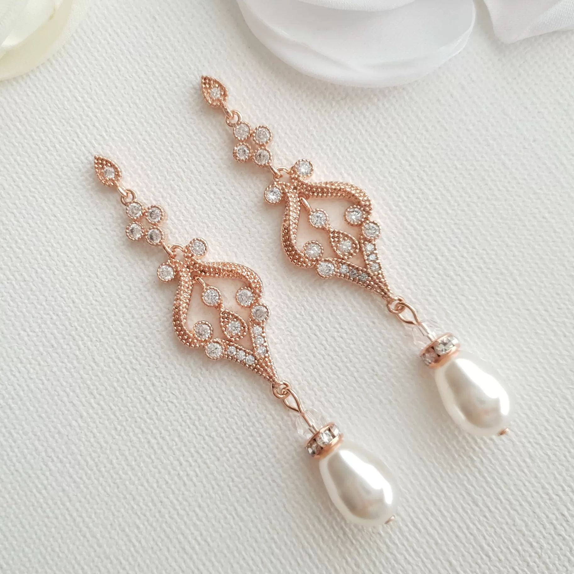 Vintage Pearl Wedding Earrings-Elizabeth