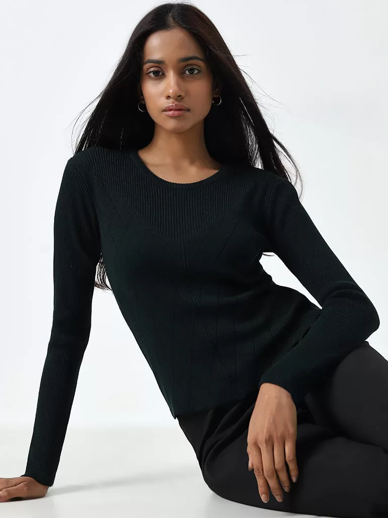 Wardrobe Dark Green Knit-Textured Sweater