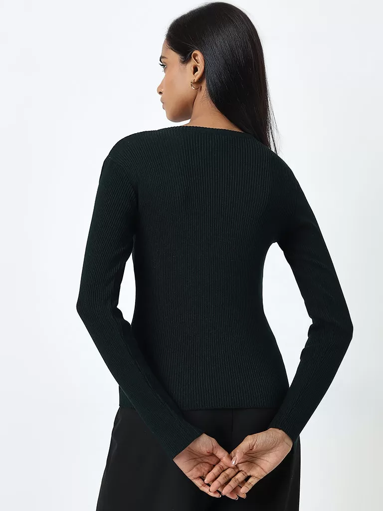 Wardrobe Dark Green Knit-Textured Sweater