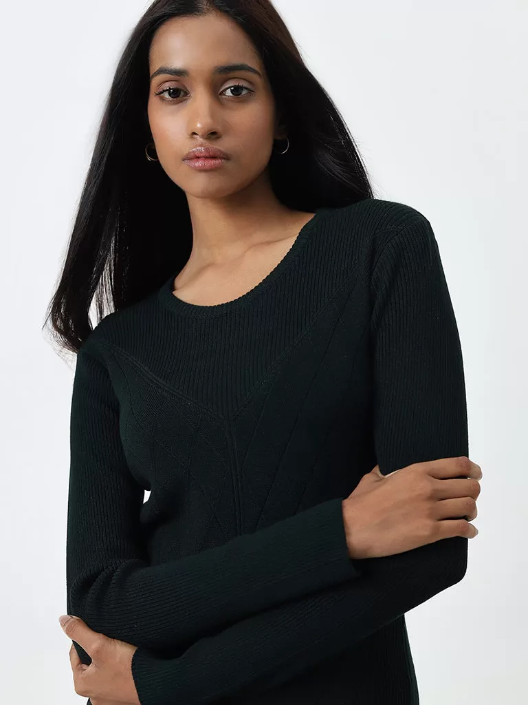 Wardrobe Dark Green Knit-Textured Sweater