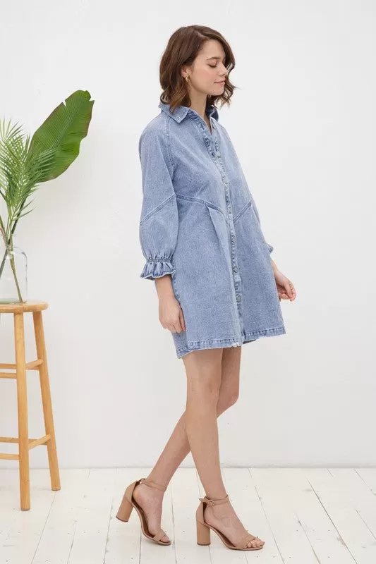 Washed Denim Shirt Dress