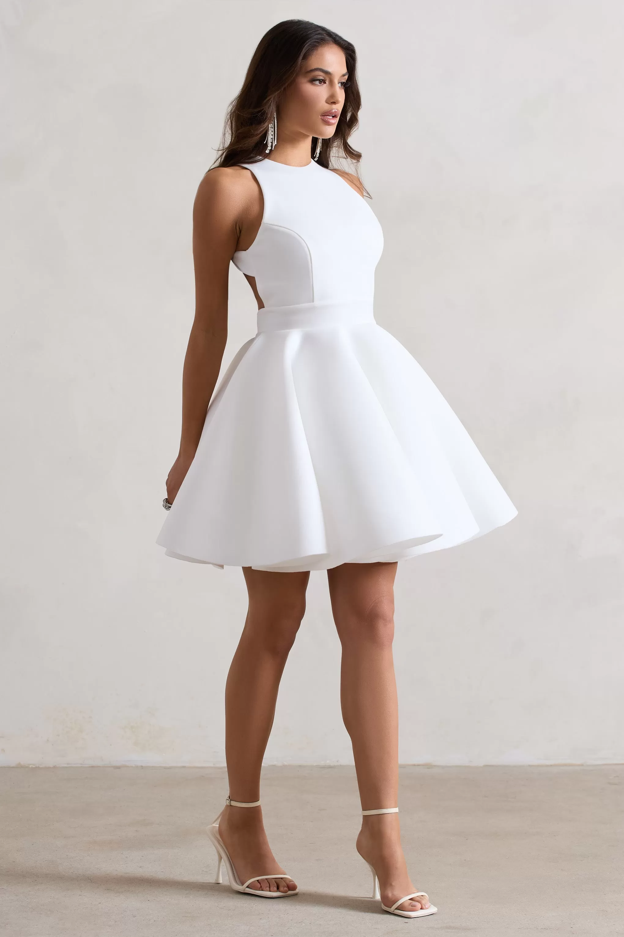 Waverly | White Racer-Neck Sleeveless Skater Mini Dress