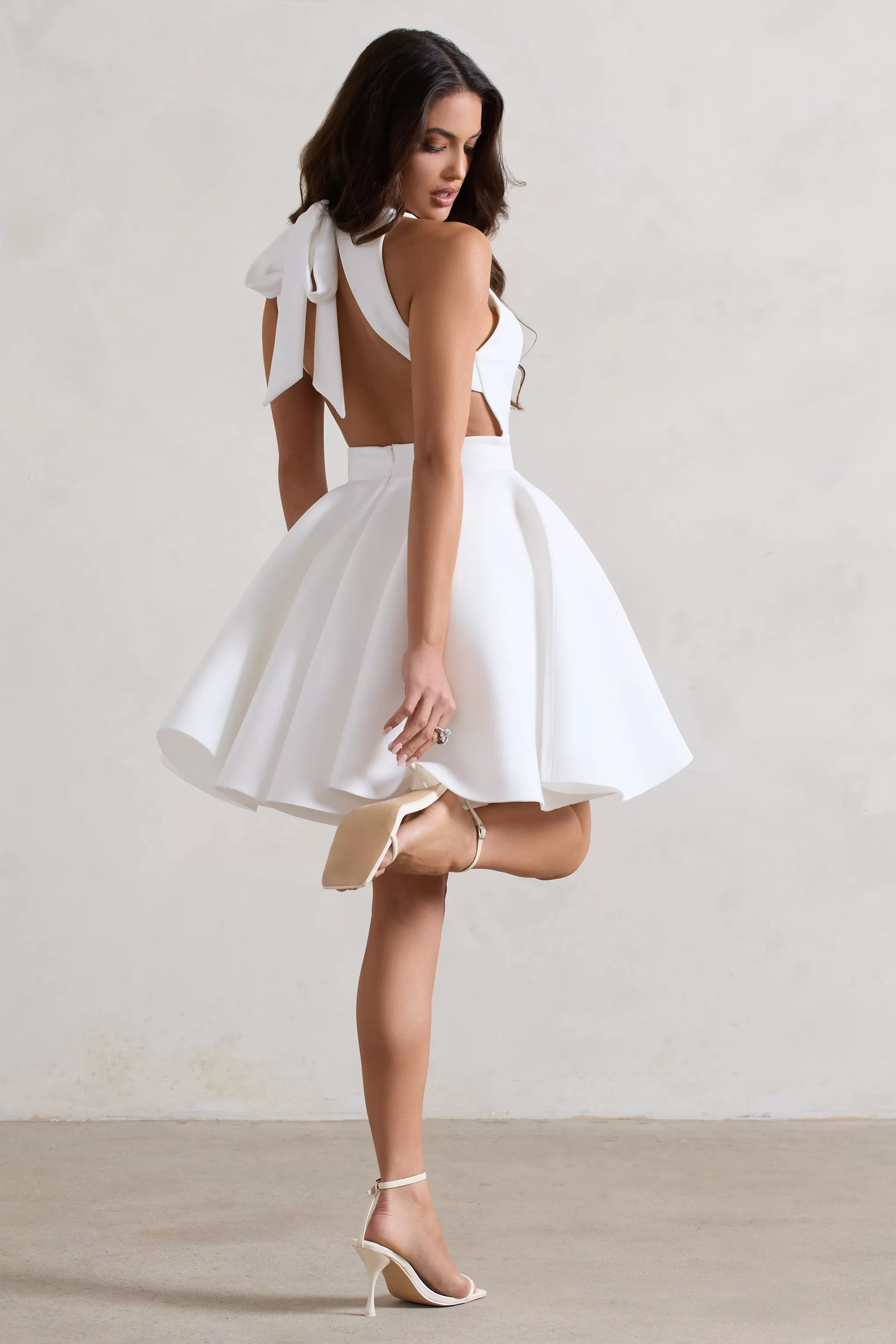 Waverly | White Racer-Neck Sleeveless Skater Mini Dress