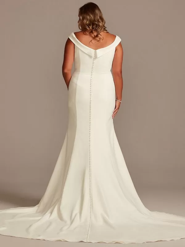 White Mermaid Wedding Dresses With Chapel Train Stretch Crepe Sleeveless Off-Shoulder Buttons Natural Waist Backless Bridal Gowns