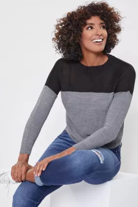 Women's Color Block Long Sleeve Knit Sweater