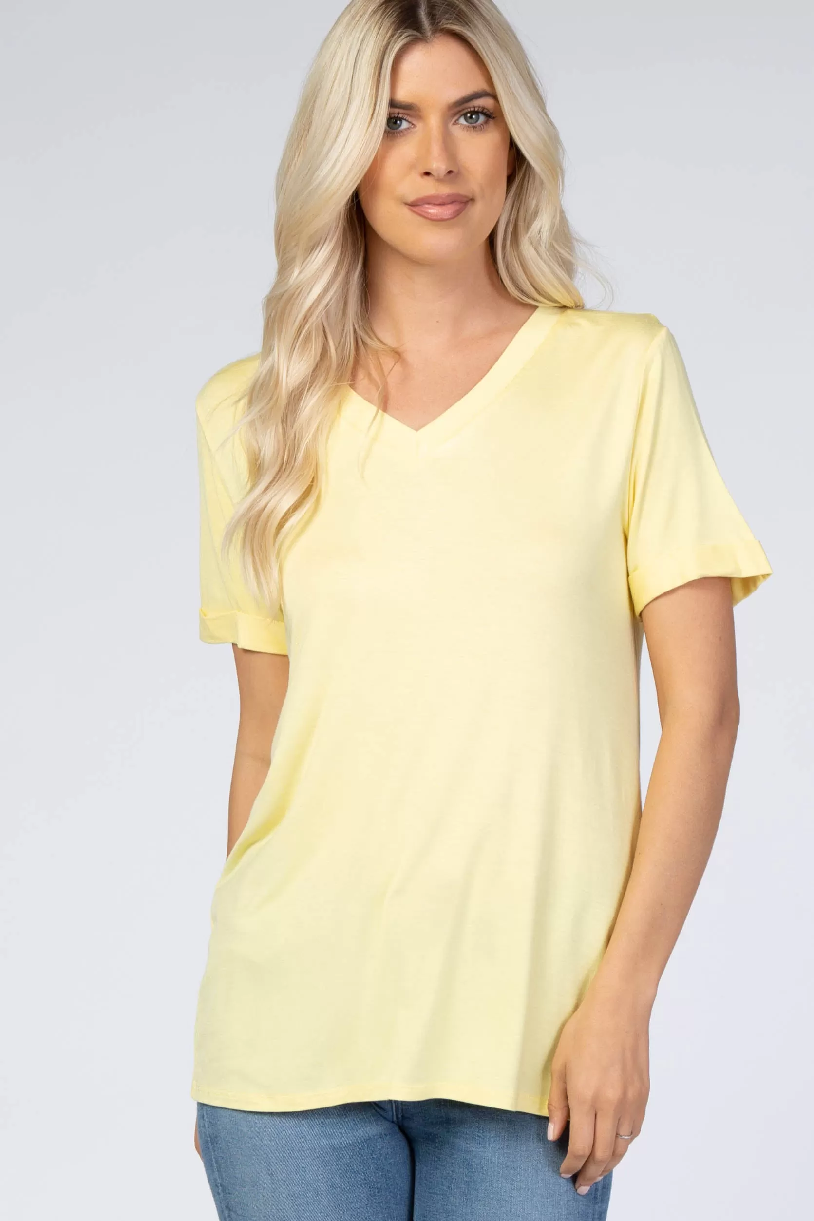 Yellow V-Neck Cuff Sleeve Maternity Top