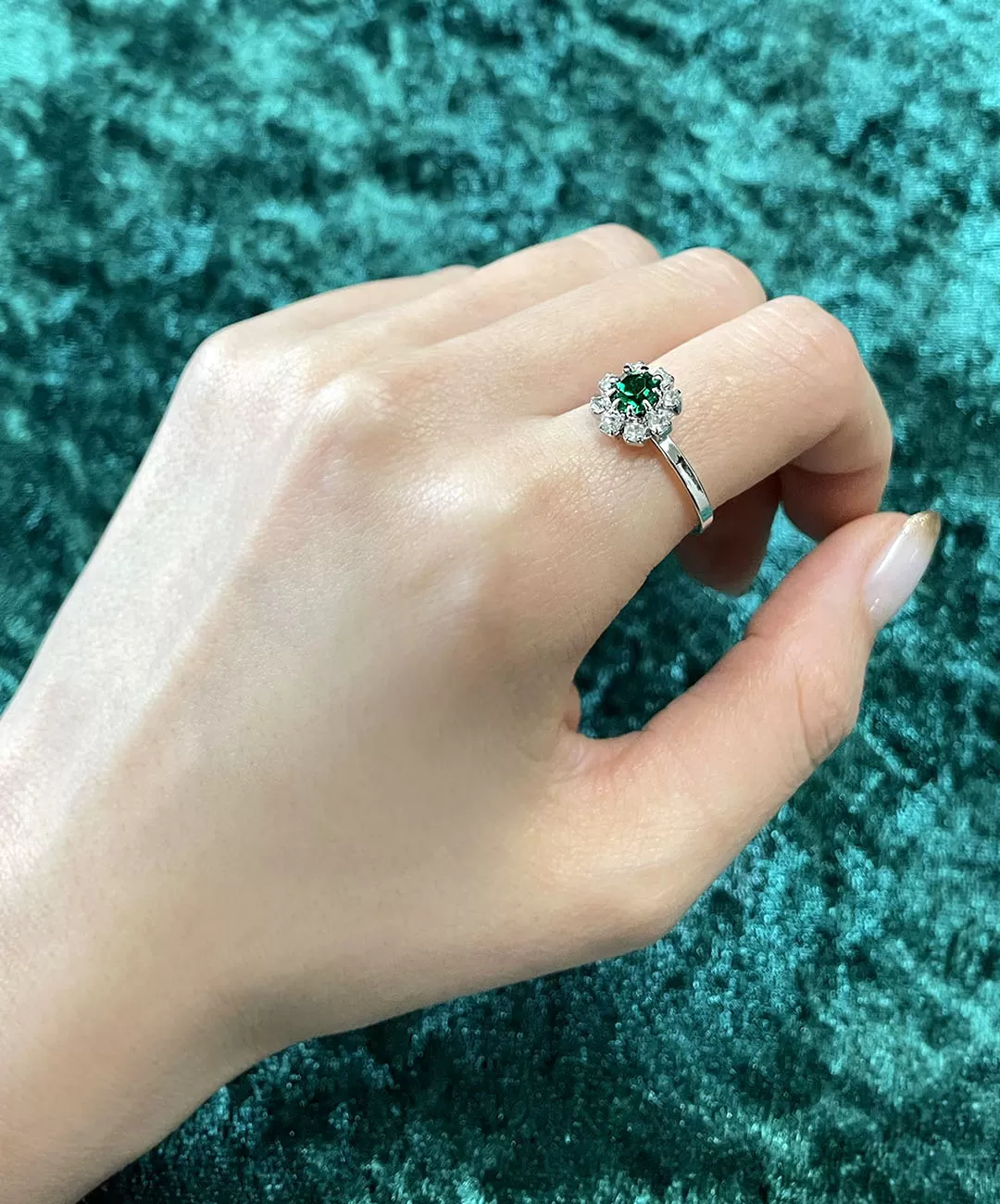 【ドイツ買付】ヴィンテージ SEIBOTH エメラルドグリーン フラワー リング/Vintage SEIBOTH Emerald Flower Ring